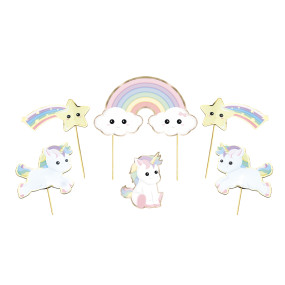 SET DE 6 DECORATIONS BABY LICORNE POUR GATEAUX