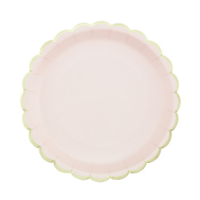 ASSIETTES FESTONNEES 23CM ROSE PASTEL ET OR X 8