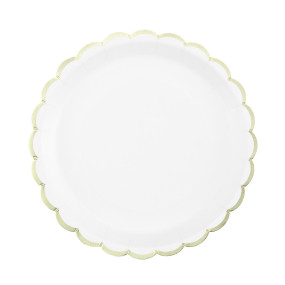 ASSIETTES FESTONNEES 23CM BLANCHES ET OR X 8