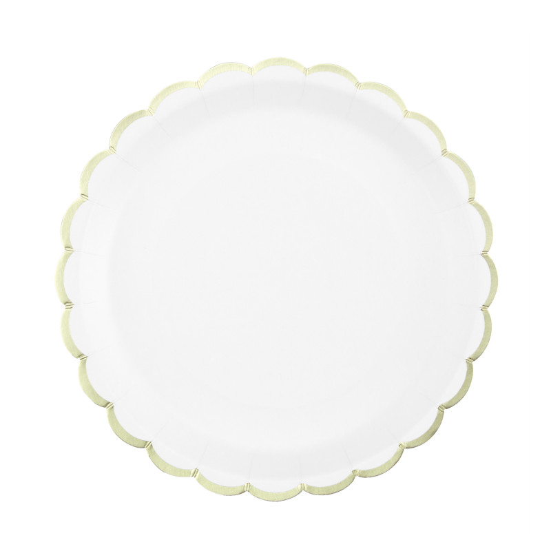 ASSIETTES FESTONNEES 23CM BLANCHES ET OR X 8