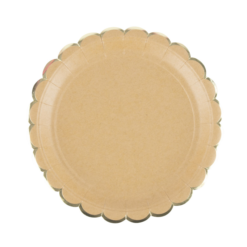 ASSIETTES FESTONNEES 23CM KRAFT ET OR X 8 gg