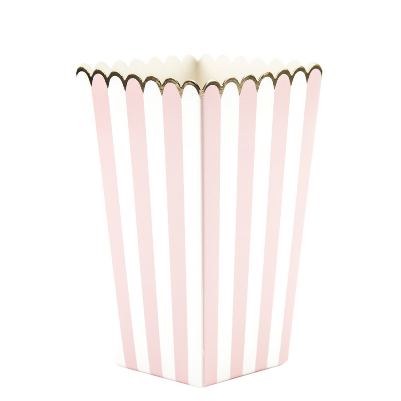 BOITES A POP-CORN ROSE PASTEL ET BLANCHE X 8