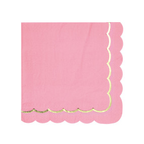 SERVIETTES FESTONNEES 33X33CM ROSE NEON ET OR X 16