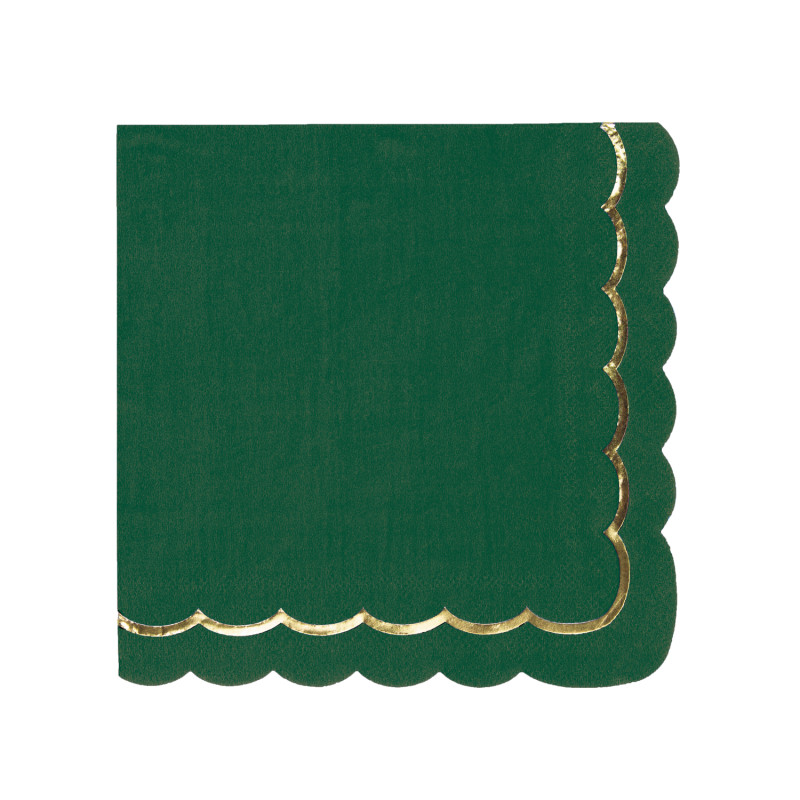 SERVIETTES FESTONNEES 33X33CM VERT JUNGLE ET OR X 16