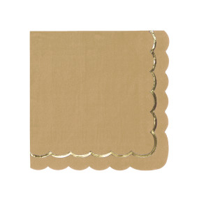 SERVIETTES FESTONNEES 33X33CM KRAFT ET OR X 16