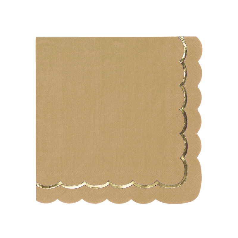 SERVIETTES FESTONNEES 33X33CM KRAFT ET OR X 16