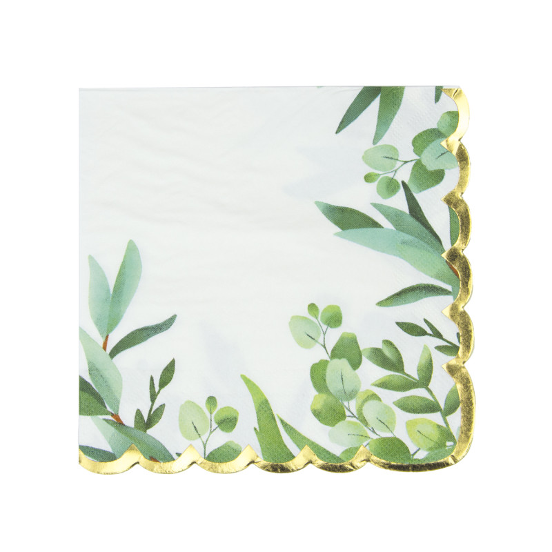 SERVIETTES FESTONNEES 33X33CM EUCALYPTUS X 16