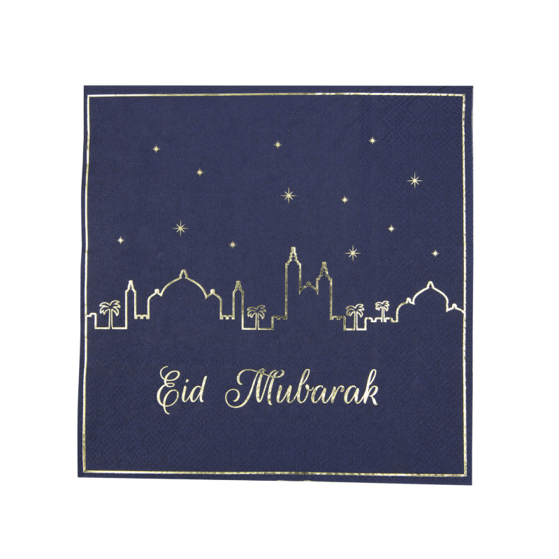 SERVIETTES 33X33CM EID MUBARAK OR X 16