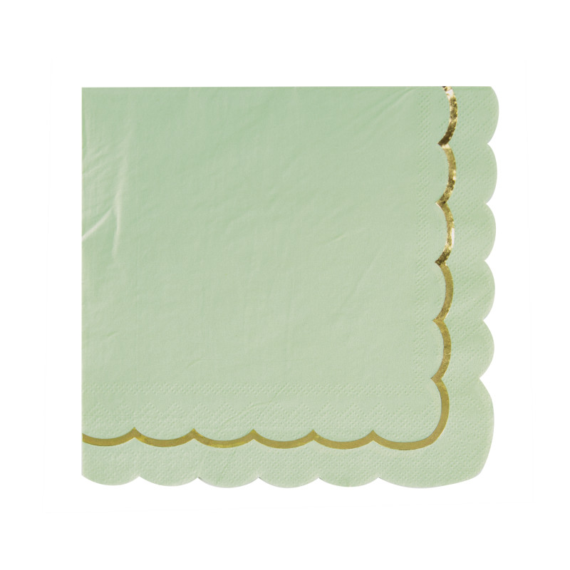 SERVIETTES FESTONNEES 33X33CM VERT SAUGE ET OR X 16