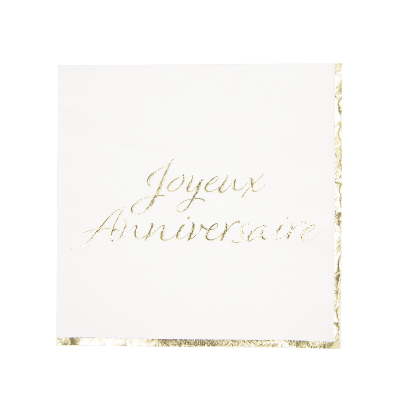 SERVIETTES 33X33CM JOYEUX ANNIVERSAIRE OR X 16