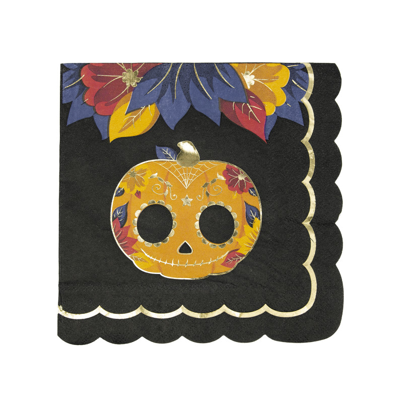 SERVIETTES FESTONNEES 33X33CM DIA DE LOS MUERTOS ET OR X 16