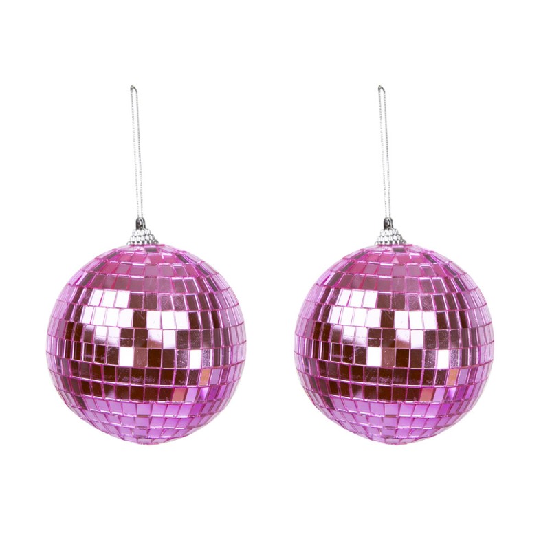 3330910P - 2 boules disco pink 10 cm