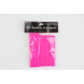 SET BANDEAU ET POIGNETS EPONGE NEON ROSE