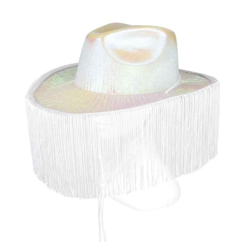 CHAPEAU DE COWBOY BLANC IRISE AVEC FRANGES