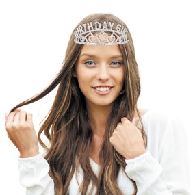 908580 serre-tête birthday girl métal argenté