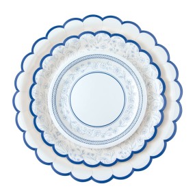 ASSIETTES FESTONNEES FLEUR BLEUE 25 CM X 8