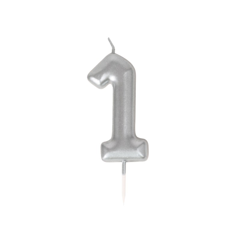 BOUGIE CHIFFRE 1 ARGENTEE