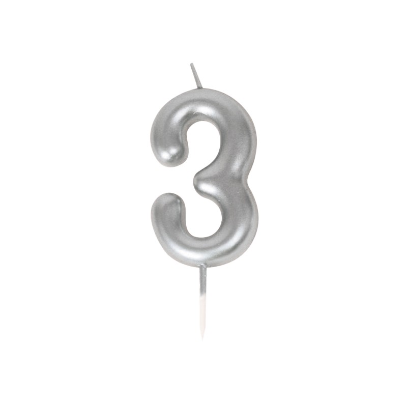 BOUGIE CHIFFRE 3 ARGENTEE