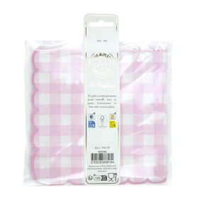 SERVIETTES FESTONNEES 33X33CM VICHY ROSE X 16