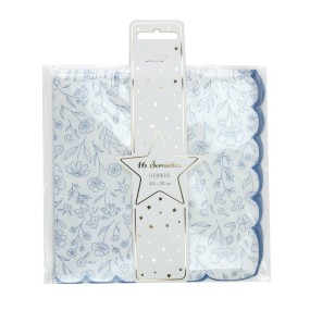 SERVIETTES FESTONNEES 33X33CM FLEUR BLEUE X 16
