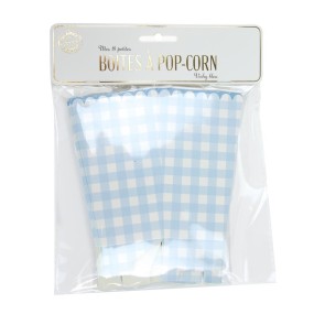 BOITES A POP-CORN VICHY BLEU X 8