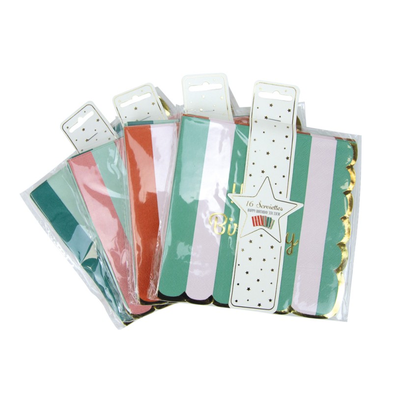 SERVIETTES FESTONNEES 33X33CM HAPPY BIRTHDAY X 16