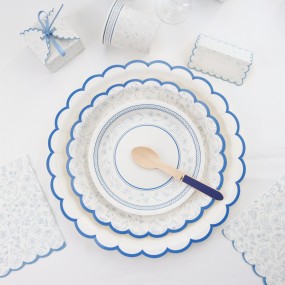 MARQUE-PLACES FESTONNES FLEUR BLEUE X 8PCS