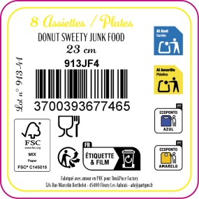 ASSIETTES DONUT 23CM SWEETY JUNK FOOD X 8