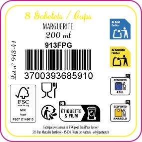 GOBELETS 200ML MARGUERITE HIPPY PARTY X 8