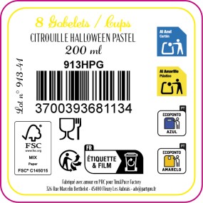 GOBELETS 200ML CITROUILLE HALLOWEEN PASTEL X 8