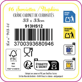 SERVIETTES 33X33CM CRANE CABINET DE CURIOSITES X 16