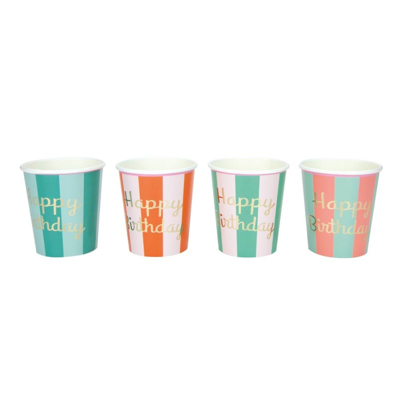 GOBELETS FESTONNES 200ML HAPPY BIRTHDAY X 8