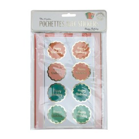 POCHETTES PAPIER HAPPY BIRTHDAY MULTICOLORE X 8PCS