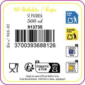 GOBELETS 500ML SAINT PATRICK x10