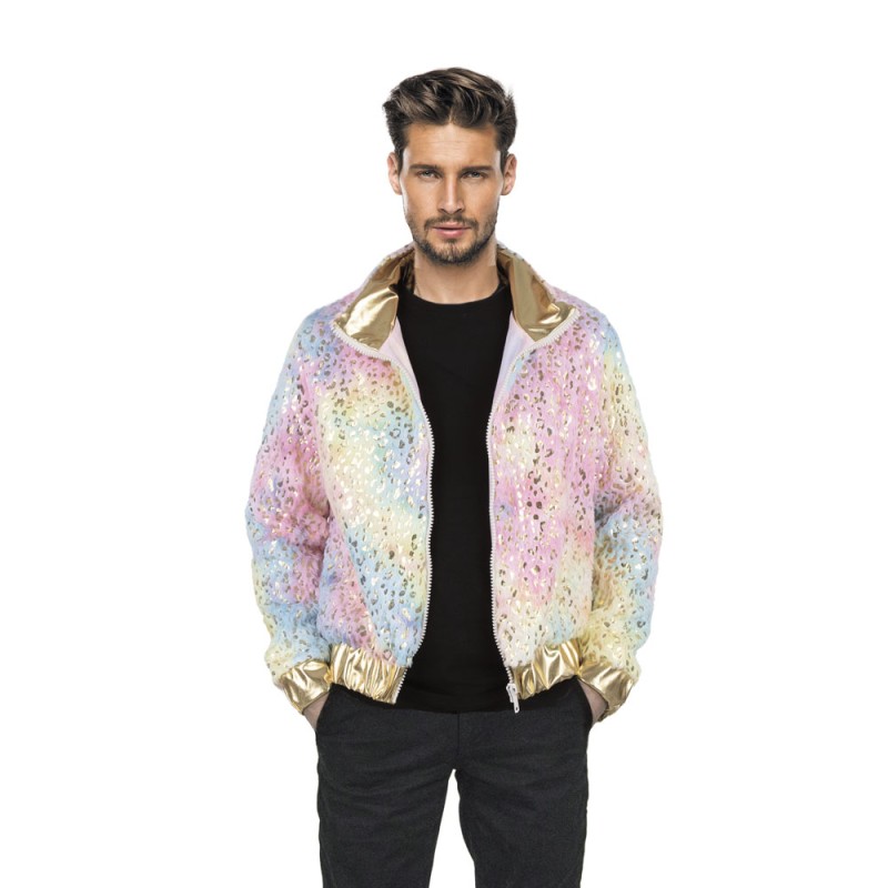 VESTE FOURRURE PASTEL MULTI LEOPARD TAILLE L