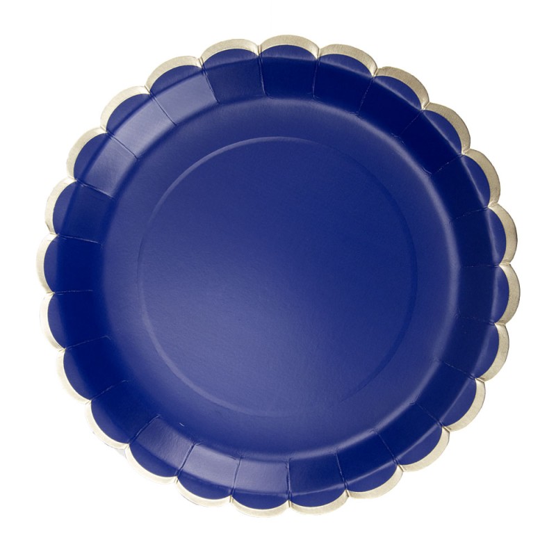 ASSIETTES FESTONNEES 23CM BLEU MARINE ET OR X 8