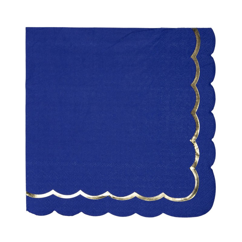 SERVIETTES FESTONNEES 33X33CM BLEU MARINE ET OR X 16