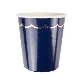 GOBELETS EN CARTON FESTONNES 200ML BLEU MARINE ET OR X 8