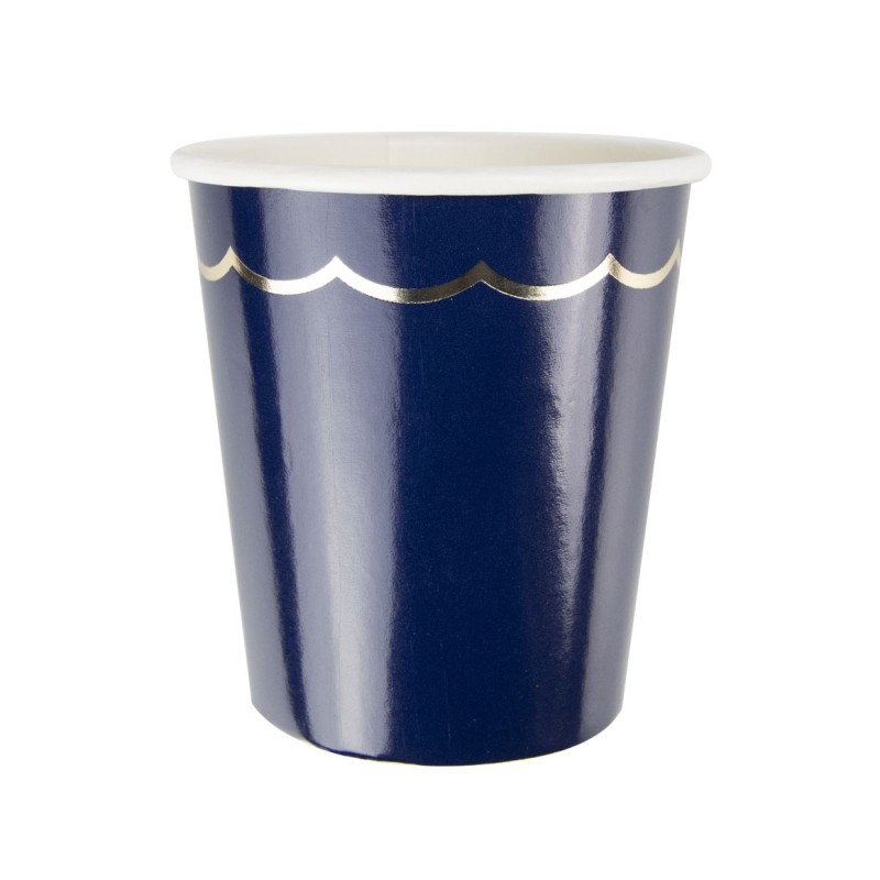 GOBELETS EN CARTON FESTONNES 200ML BLEU MARINE ET OR X 8