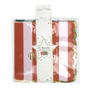 SERVIETTES FESTONNEES 33X33CM HAPPY BIRTHDAY X 16