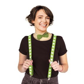 Bretelles St Patrick verte avec trefles imprimés