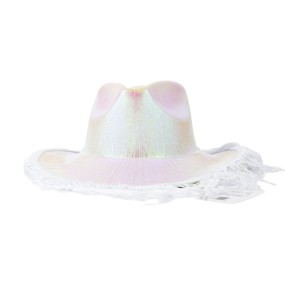 CHAPEAU DE COWBOY BLANC IRISE AVEC FRANGES