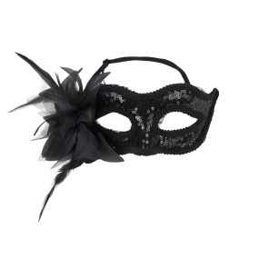 loup vénitien noir sequin avec fleur
