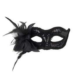 loup vénitien noir sequin avec fleur