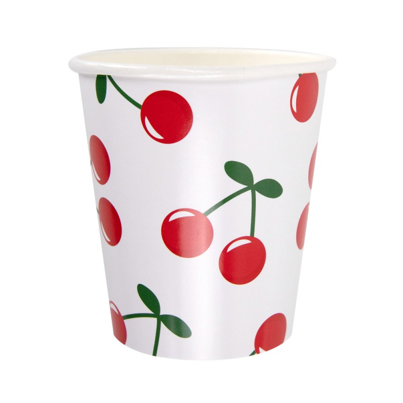 8 gobelets cerise sur fond blanc