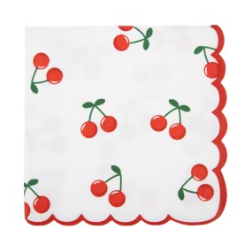 16 serviettes cerises sur fond blanc