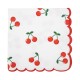 16 serviettes cerises sur fond blanc