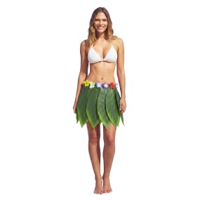 JUPE 40 CM HAWAI FEUILLE DE BANANE AVEC DES FLEURS
