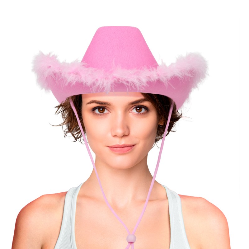CHAPEAU COWGIRL PINK PLUME