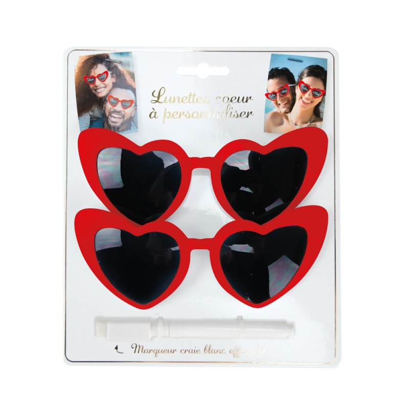 SET 2 LUNETTES VINTAGE COEUR ROUGE AVEC MARQUEUR BLANC